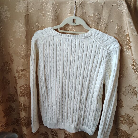L.L. Bean Sweater Creme Pullover White Cable XL - Picture 8 of 8
